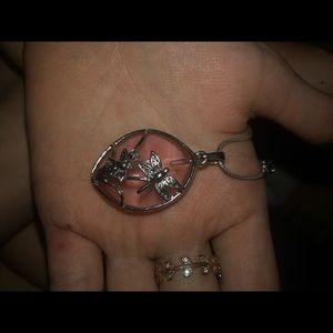 Aqua pink necklace with butterflys